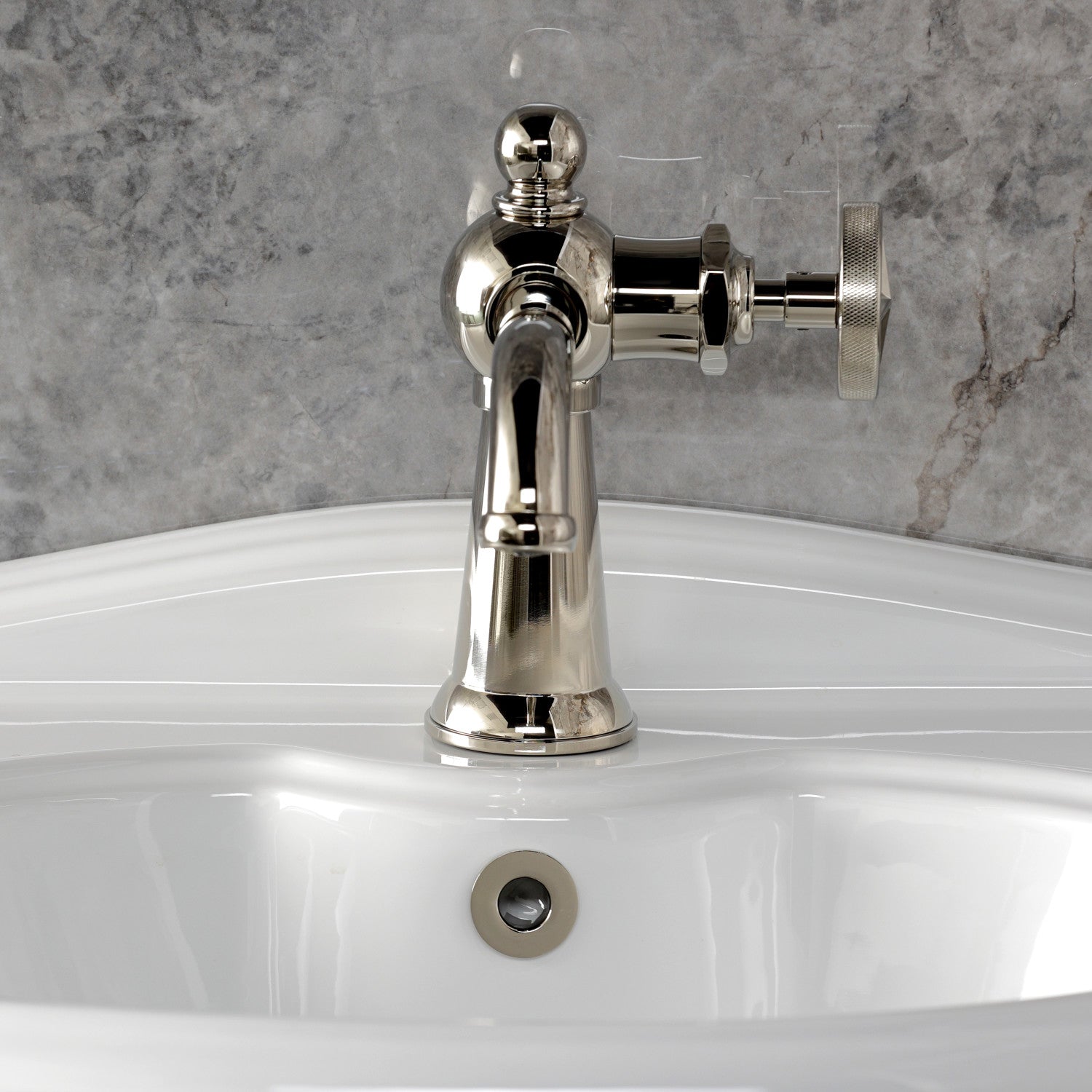 Kingston Tulare KS3546RNX - Ostro One-Handle 1-Hole Bathroom Faucet with Push Pop-Up Drain, Polished Nickel — thumbnail 3